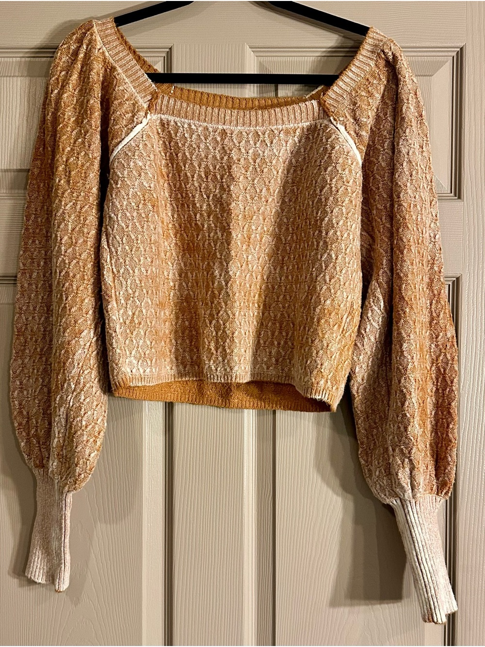 Free People Pumpkin & Cream Off-the-Shoulder Balloon-Sleeve Sweater